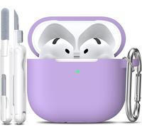 R-fun Funda para AirPods 4 con Kit de Limpieza, Case de Silicona Suave con Llavero, Funda Protectora Completa para Hombres y Mujeres, Compatible con Apple Latest Airpods 4th, Violeta plátano