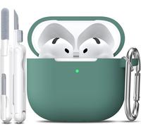 R-fun Funda para AirPods 4 con Kit de Limpieza, Case de Silicona Suave con Llavero, Funda Protectora Completa para Hombres y Mujeres, Compatible con Apple Latest Airpods 4th, Verde Pino