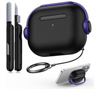 R-fun Funda para Airpods de 3ª generación con Bloqueo Seguro, Funda Protectora para Auriculares de música con Kit de Limpieza Compatible con Apple Airpods 3 2021, Negro y Morado