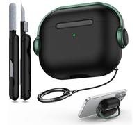 R-fun Funda para Airpods de 3ª generación con Bloqueo Seguro, Funda Protectora para Auriculares de música con Kit de Limpieza Compatible con Apple Airpods 3 2021, Negro y Verde