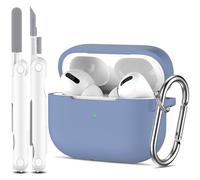 R-fun Funda Protectora para AirPods Pro Generation con Set de Limpieza, Protección Completa de Silicona para Apple AirPods Pro 2019 Estuche de Carga [LED Frontal Visible], Azul Gris