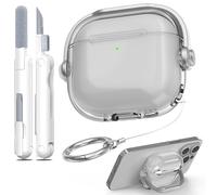 R-Fun para Funda AirPods 4 con Bloqueo Seguro & Kit De Limpieza, Funda Protectora Antigolpes Anti-Caída para Auriculares Compatible con AirPods 4, Negro Transparente