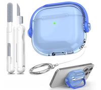 R-Fun para Funda AirPods 4 con Bloqueo Seguro & Kit De Limpieza, Funda Protectora Antigolpes Anti-Caída para Auriculares Compatible con AirPods 4, Azul Transparente