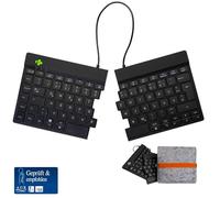 R-Go Teclado inalámbrico Bluetooth con funda - Teclado ergonómico dividido - Recargable - DE-QWERTZ - Funda de fieltro