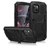 R-JUST Funda de metal para iPhone 13, resistente al aire libre, carcasa militar de metal, pantalla integrada, a prueba de golpes, polvo, antiarañazos, cubierta de cuerpo completo con soporte (iPhone
