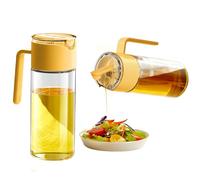 R&M essentials Aceitera Cristal, Aceitera Antigoteo 550ml, Diseño con Asa y Boquilla de Silicona, Dispensador de Aceite, Botella Cristal, Fácil Limpieza, Aceitera y Vinagrera Amarilla