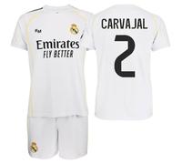 R. Madrid Conjunto Camiseta y Pantalón 2025/26 Réplica Oficial - EQUIPO MASCULINO- DANI CARVAJAL - Primera Equipación - UNISEX (FR/ES, Edad, 8 años, Regular, Blanca)