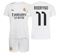R. Madrid Conjunto Camiseta y Pantalón 2025/26 Réplica Oficial - EQUIPO MASCULINO- RODRYGO GOES - Primera Equipación - UNISEX (FR/ES, Edad, 6 años, Regular, Blanca)