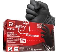 R MOVE 100 guantes de nitrilo negros 6 gramos extra resistentes 60% más de grosor en el dedo que 3,5 g. Sin polvo, sin látex, para mecánicos, tatuadores, restaurantes, guantes desechables (S)