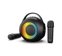 R-MUSIC - DUOLED - Altavoz RGB inalámbrico con 2 micrófonos Karaoke - Puertos AUX/Micro SD/USB, 11 Juegos de Luces, 2 micrófonos incluidos, Soporte para Smartphone, deformación de Voz