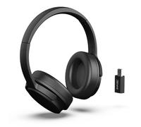 R-Music RM306841 - Auriculares inalámbricos con Receptor USB de 2,4 GHz, 12 Horas de autonomía, Radio FM, Conector Jack de 3,5 mm, Auriculares giratorios, Color Negro