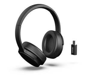 R-Music RM306841 - Auriculares inalámbricos con Receptor USB de 2,4 GHz, 12 Horas de autonomía, Radio FM, Conector Jack de 3,5 mm, Auriculares giratorios, Color Negro