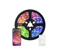 R-MUSIC Tira LED RGB de 5 m recortable, regulable, multicolor, aplicación dedicada, bluetooth 4.2, autoadhesiva e incluye 2 accesorios y mando a distancia.