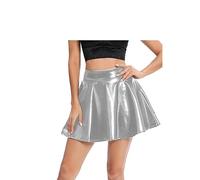 R&N FASHIONS Falda metálica para niñas, bonitas faldas de tutú jazz, falda circular brillante de ballet para niños, minifalda acampanada de cintura alta, plata, S/M
