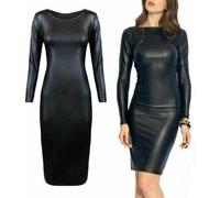 R&N FASHIONS Minivestido ajustado de piel sintética de manga larga para mujer, perfecto para cualquier ocasión, color negro simple y elegante, Negro, S-M