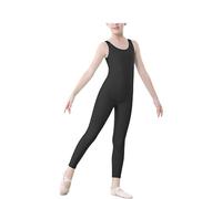 R&N FASHIONS Traje de gato sin mangas para niñas y niños, mono de baile, gimnasia, traje de gato sin pies, baile (negro, 13-14 años)