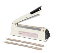 R-PACK Sellador térmico Impulse con alambre de corte en caliente, máquina de sellado y corte de bolsas resistente, 2 reemplazos adicionales (blanco, 8 pulgadas)