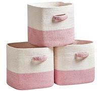 R RUNKA Cubos de almacenamiento tejidos de 11 x 11 x 11 pulgadas, 3 paquetes (blanco y rosa)