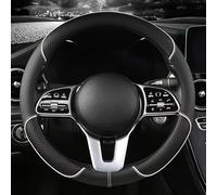 R-timer Funda Volante Coche para Audi A4 Saloon 2020 2021 2022 2023 2024 2025 2026, Cuero de Microfibra con Textura de Diamante Antideslizante y Transpirable (1 Pieza),Black-White-O Shape