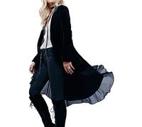 R.Vivimos Chaqueta De Terciopelo De Otoño e Invierno Para Mujeres Con Volantes Casuales Chaqueta Larga Retro Sin Cuello Chaqueta Deportiva Clásica De Cola De Golondrina(M,Black)