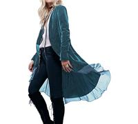 R.Vivimos Chaqueta De Terciopelo De Otoño e Invierno Para Mujeres Con Volantes Casuales Chaqueta Larga Retro Sin Cuello Chaqueta Deportiva Clásica De Cola De Golondrina(L,HazeBlue)