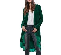 R.Vivimos Chaqueta De Terciopelo De Otoño e Invierno Para Mujeres Con Volantes Casuales Chaqueta Larga Retro Sin Cuello Chaqueta Deportiva Clásica De Cola De Golondrina(S,Green)