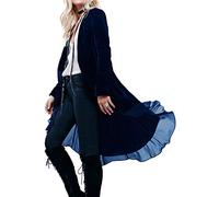 R.Vivimos Chaqueta De Terciopelo De Otoño e Invierno Para Mujeres Con Volantes Casuales Chaqueta Larga Retro Sin Cuello Chaqueta Deportiva Clásica De Cola De Golondrina(XL,NavyBlue)