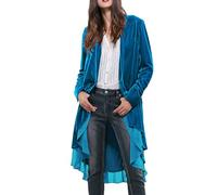 R.Vivimos Chaqueta De Terciopelo De Otoño e Invierno Para Mujeres Con Volantes Casuales Chaqueta Larga Retro Sin Cuello Chaqueta Deportiva Clásica De Cola De Golondrina(L,LakeBlue)