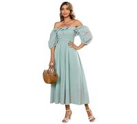 R.Vivimos Mujer Casual Polka Dot Print Slim Fit Media Manga Vestidos Cuello Cuadrado Largo Vestido Midi(M,Green)