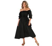 R.Vivimos Mujer Casual Polka Dot Print Slim Fit Media Manga Vestidos Cuello Cuadrado Largo Vestido Midi(M,Black#2)