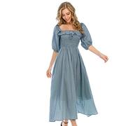 R.Vivimos Mujer Casual Polka Dot Print Slim Fit Media Manga Vestidos Cuello Cuadrado Largo Vestido Midi(XL,HazeBlue)