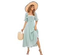 R.Vivimos Mujer Casual Polka Dot Print Slim Fit Media Manga Vestidos Cuello Cuadrado Largo Vestido Midi(M,Green#2)