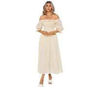 R.Vivimos Mujer Casual Polka Dot Print Slim Fit Media Manga Vestidos Cuello Cuadrado Largo Vestido Midi(XL,Beige#2)