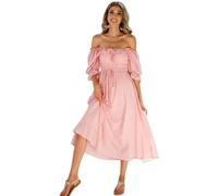R.Vivimos Mujer Casual Polka Dot Print Slim Fit Media Manga Vestidos Cuello Cuadrado Largo Vestido Midi(M,Pink#2)