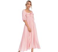 R.Vivimos Mujer Casual Polka Dot Print Slim Fit Media Manga Vestidos Cuello Cuadrado Largo Vestido Midi(S,Pink)
