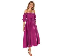 R.Vivimos Mujer Casual Polka Dot Print Slim Fit Media Manga Vestidos Cuello Cuadrado Largo Vestido Midi(L,Magenta#2)