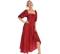 R.Vivimos Mujer Casual Polka Dot Print Slim Fit Media Manga Vestidos Cuello Cuadrado Largo Vestido Midi(S,Burgundy)