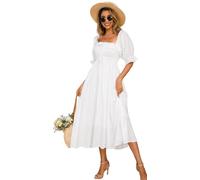 R.Vivimos Mujer Casual Polka Dot Print Slim Fit Media Manga Vestidos Cuello Cuadrado Largo Vestido Midi(M,White#2)