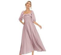 R.Vivimos Mujer Casual Polka Dot Print Slim Fit Media Manga Vestidos Cuello Cuadrado Largo Vestido Midi(L,Mauve)