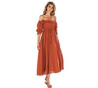 R.Vivimos Mujer Casual Polka Dot Print Slim Fit Media Manga Vestidos Cuello Cuadrado Largo Vestido Midi(XL,Orange#2)