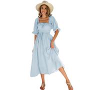 R.Vivimos Mujer Casual Polka Dot Print Slim Fit Media Manga Vestidos Cuello Cuadrado Largo Vestido Midi(XL,Skyblue#2)
