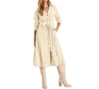 R.Vivimos Otoño Invierno Vestido Mujeres Manga Larga Midi Vestido Corbata Cintura Corduroy Vestido Camisa con Bolsillos(L,Beige)
