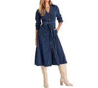 R.Vivimos Otoño Invierno Vestido Mujeres Manga Larga Midi Vestido Corbata Cintura Corduroy Vestido Camisa con Bolsillos(L,Navyblue)