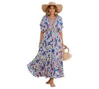 R.Vivimos Vestido De Cuello V Profundo Sexy De Verano Femenino Vestido De Midi Bohemio Vestido De Playa Larga(M,Beige)
