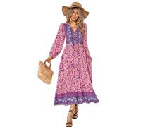 R.Vivimos Vestido De Manga Larga De Mujer con Cuello En V Vestido Largo Bohemio con Volantes En Forma De A Vestido De Playa(L,PeachPink)