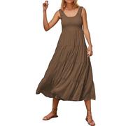 R.Vivimos Vestido Mujer Verano Boho Sin Mangas Smock A Línea Ruffle Playa Vacaciones Vestido Midi(M,Brown#2)