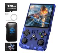 R36MAX - Consola de juegos de mano retro, pantalla IPS de 4.0 pulgadas, 720 x 720 pulgadas, juego clásico integrado de 128 GB, sistema Linux portátil de código abierto, batería de 4000 mAh (azul 128