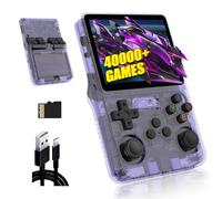 R36S Consola de Juegos 128G,40000+ Juegos Consola Retro Portatil,21 Emuladores,3500mAh,Sistema Linux,Pantalla IPS de 3.5" Reproductor de vídeo,Mini Consola Plug and Play (Morado Transparente)