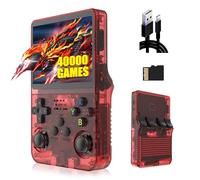 R36S Consola de Juegos 128G,40000+ Juegos Consola Retro Portatil,21 Emuladores,3500mAh,Sistema Linux,Pantalla IPS de 3.5" Reproductor de vídeo,Mini Consola Plug and Play (Rojo Transparente)