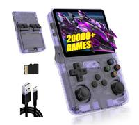 R36S Consola de Juegos 64G,20000+ Juegos Consola Retro Portatil,21 Emuladores,3500mAh,Sistema Linux,Pantalla IPS de 3.5" Reproductor de vídeo,Mini Consola Plug and Play (Morado Transparente)